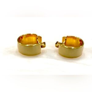 Vintage Monet Gold-Tone Cream Enamel Clip Huggie Earrings